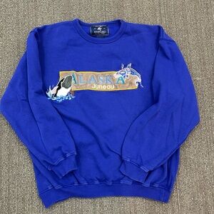 Northern Lights Alaska Juneau Blue Crew Pullover Sweatshirt M Cotton Vintage